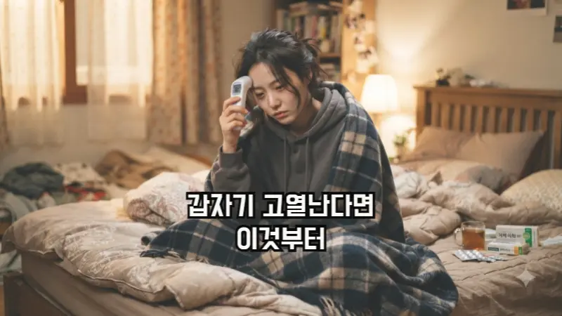 담요를 덮고 체온계로 열을 재는 사람의 모습