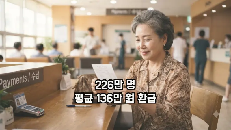 병원에서 의료비 환급 상담을 받는 중년 여성